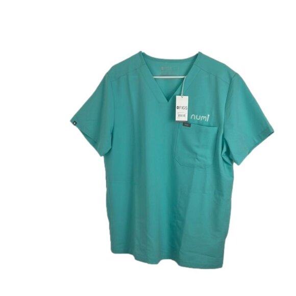 Figs Tops - Figs Numi Technical Collection Aqua Three  Pockets Scrub Top
